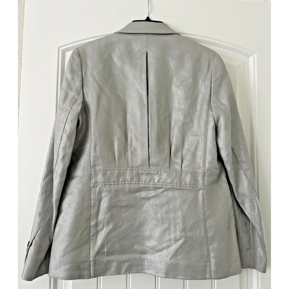 Lauren Ralph Lauren Women's Foiled Linen-Cotton Blazer Silver Foil Light Gray 6 - Picture 11 of 13